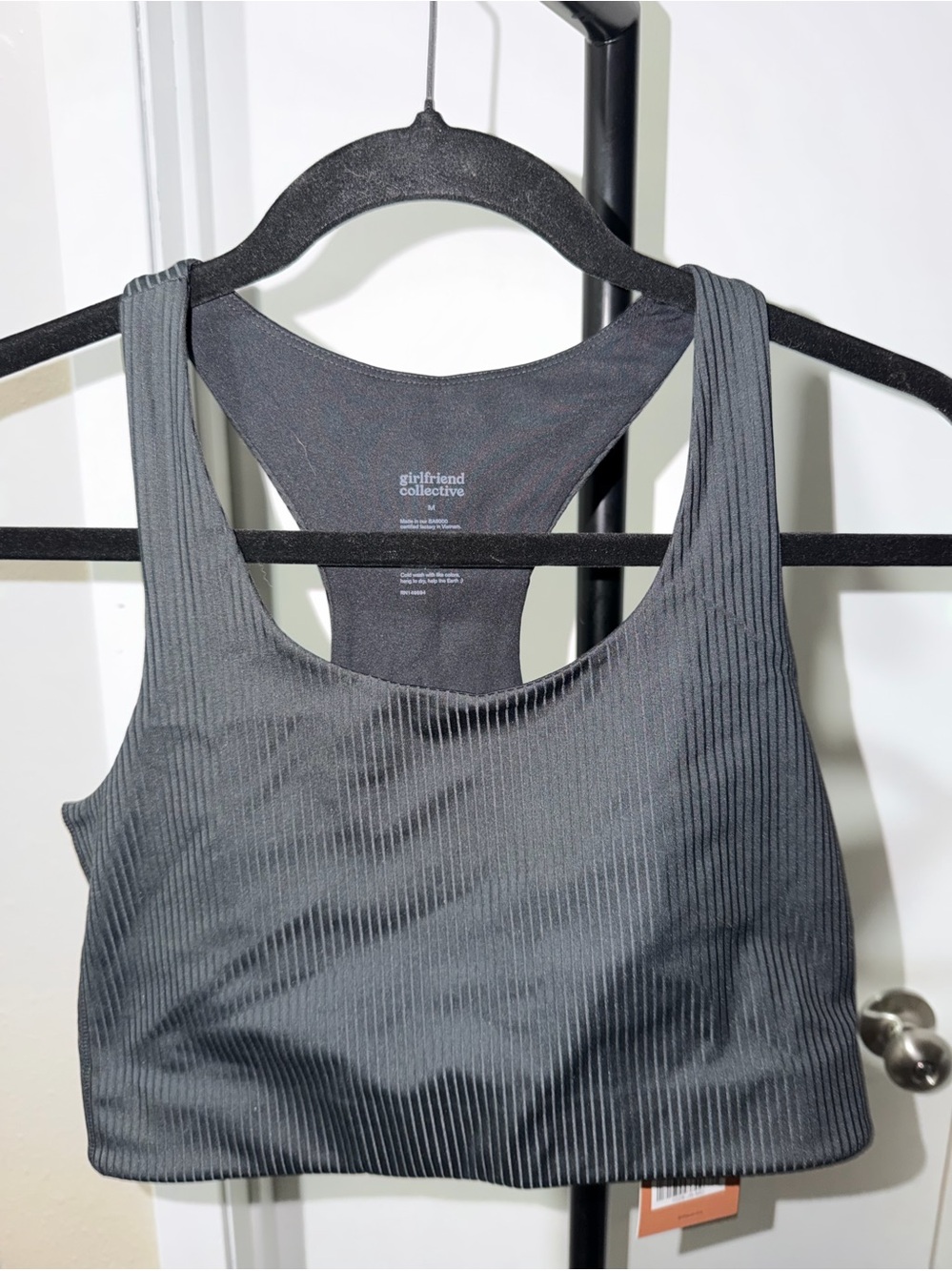 NWT Girlfriend Collective Ribbed Juliet Bra Black Longline Sports Bra Yoga